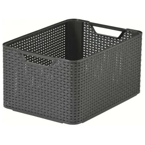 BRICOLINE Panier Avec Couvercle Curver Rattan Style L Gris 4 BRICOLINE Panier Avec Couvercle Curver Rattan Style L Gris – Image 2