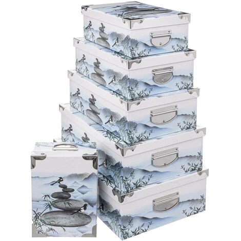 FI-VE Five - Lot De 6 Boîtes De Rangement Avec Poignées Et Coins En Métal Collection Zen - Multicolore 3 FI-VE Five - Lot De 6 Boîtes De Rangement Avec Poignées Et Coins En Métal Collection Zen - Multicolore