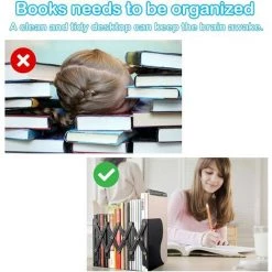 ALMI Metal Serre-Livre Ajustable, Grand Serre Livre Lourd Pour Contenir Des Livres Cartonnés De Divers Formats Reliure à Anneaux Et Disques Vinyles Decoratif Pour Bureau Cuisine Bibliothèque (Noire) -Petit rangement Soldes Magasin 52689661 3