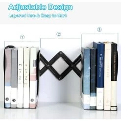 ALMI Metal Serre-Livre Ajustable, Grand Serre Livre Lourd Pour Contenir Des Livres Cartonnés De Divers Formats Reliure à Anneaux Et Disques Vinyles Decoratif Pour Bureau Cuisine Bibliothèque (Noire) -Petit rangement Soldes Magasin 52689661 4