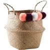 AUBRY GASPARD Panier Rond En Jonc Naturel Avec Pompons Ponpons Multicolores Multicolore - Ponpons Multicolores -Petit rangement Soldes Magasin 5272249 1