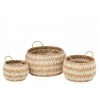 DANSMAMAISON Set De 3 Paniers Lys Ronds Plats Herbe Naturel/Blanc - L 35 X L 35 X H 24 Cm - Naturel -Petit rangement Soldes Magasin 52726117 1