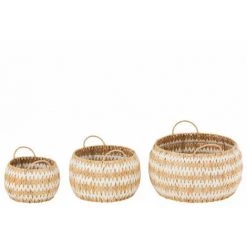 DANSMAMAISON Set De 3 Paniers Lys Ronds Plats Herbe Naturel/Blanc - L 35 X L 35 X H 24 Cm - Naturel -Petit rangement Soldes Magasin 52726117 2