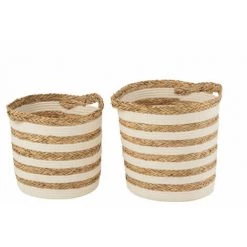 DANSMAMAISON Set De 2 Paniers RayŽs Herbe/Coton Naturel/Blanc - L 38 X L 33 X H 37 Cm - Naturel -Petit rangement Soldes Magasin 52726129 2