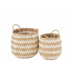 DANSMAMAISON Set De 2 Paniers Lys Ronds Herbe Naturel/Blanc - L 25 X L 25 X H 27 Cm - Naturel