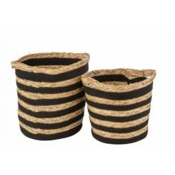DANSMAMAISON Set De 2 Paniers RayŽs Herbe/Coton Naturel/Noir - L 34 X L 34 X H 29 Cm - Naturel