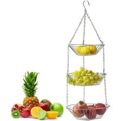 TANABATA 1 X Corbeille à Fruits Suspendue, Paniers à Fruits Suspendus à 3 Niveaux, Panier Suspendu 3 Étages, Corbeille à Fruits Suspendue En Métal, Panier Suspendu à Fruits Pour Fruits, Légumes, Pains