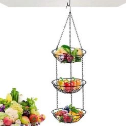 TANABATA Fruits Suspendus, Panier à Fruits Suspendu à 3 Niveaux Légumes En Métal Suspendu Pour Mettre Des Fruits Ou La Décoration De La Maison
