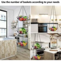TANABATA Fruits Suspendus, Panier à Fruits Suspendu à 3 Niveaux Légumes En Métal Suspendu Pour Mettre Des Fruits Ou La Décoration De La Maison 11 TANABATA Fruits Suspendus, Panier à Fruits Suspendu à 3 Niveaux Légumes En Métal Suspendu Pour Mettre Des Fruits Ou La Décoration De La Maison -Petit rangement Soldes Magasin 53042784 5