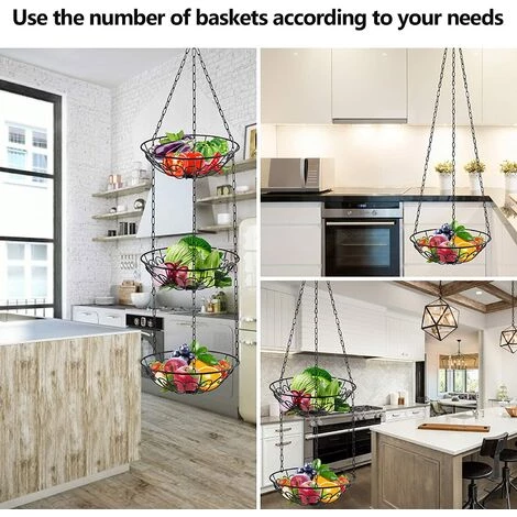TANABATA Fruits Suspendus, Panier à Fruits Suspendu à 3 Niveaux Légumes En Métal Suspendu Pour Mettre Des Fruits Ou La Décoration De La Maison 7 TANABATA Fruits Suspendus, Panier à Fruits Suspendu à 3 Niveaux Légumes En Métal Suspendu Pour Mettre Des Fruits Ou La Décoration De La Maison – Image 5