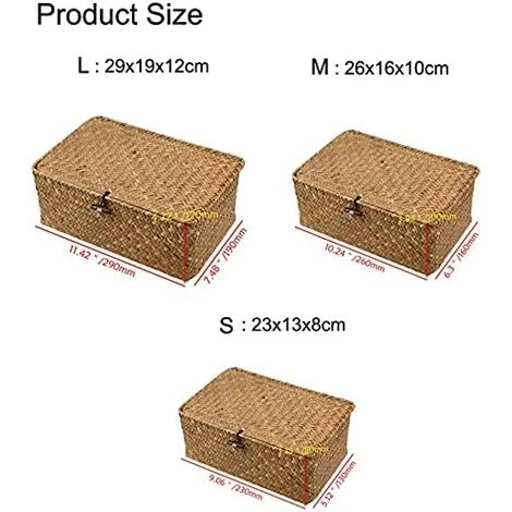 ECHOO Rangement Jonc De Mer Avec Couvercles, Petit Panier Osier, Naturelle Boîte De Rangement Rotin, Panier à Linge, Corbeille Osier 4 ECHOO Rangement Jonc De Mer Avec Couvercles, Petit Panier Osier, Naturelle Boîte De Rangement Rotin, Panier à Linge, Corbeille Osier – Image 2