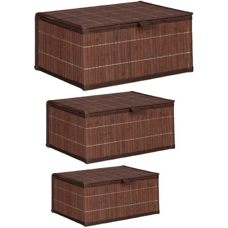 Relaxdays Paniers De Rangement Lot De 3, Couvercle Et Intérieur Tissu, Bambou, Jouets, Boîte Organiseur Salon, 3 Tailles 4 Relaxdays Paniers De Rangement Lot De 3, Couvercle Et Intérieur Tissu, Bambou, Jouets, Boîte Organiseur Salon, 3 Tailles – Image 2