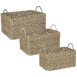 Atmosphera - Lot De 3 Caisses De Rangement Cagette En Fer Et Roseau - Beige