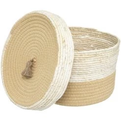 Atmosphera - Set De 2 Paniers De Rangement Bicolore Avec Couvercle - Beige -Petit rangement Soldes Magasin 53726758 2