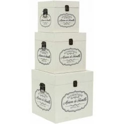 ALTOBUY INGA - Lot De 3 Malles Cubes Tissu Blanc Motif Authentique - Blanc -Petit rangement Soldes Magasin 53821850 4