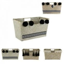 JARDIRICODECO Porte-revues En Jonc De Mer Decore 35x18x20, 3-foi