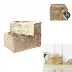 JARDIRICODECO Panier Metal Ajoure Dore Rayure X2