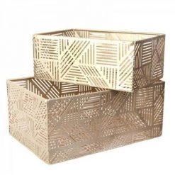 JARDIRICODECO Panier Metal Ajoure Dore Rayure X2 -Petit rangement Soldes Magasin 53960144 3