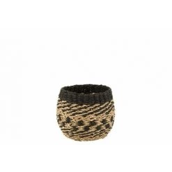 DANSMAMAISON Panier Zostere Naturel/Noir - L 13,5 X L 13,5 X H 13,5 Cm - Naturel