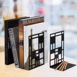 2 Pièces Serre Livre, Serre Livre Metal, Serre Livre Noir, Serre Livres Design, Support De Livre à Base Antidérapante, Pour Enfants, Bureaux, Écoles, Salons, Librairie Et Bibliothèque，Starlight -Petit rangement Soldes Magasin 54496903 5