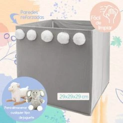 WELLHOME Ensemble De 3 Boîtes De Stockage Enfant Avec Pompons Gris - 29 X 29 X 29 Cm - 0 -Petit rangement Soldes Magasin 54538328 2