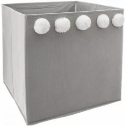 WELLHOME Ensemble De 3 Boîtes De Stockage Enfant Avec Pompons Gris - 29 X 29 X 29 Cm - 0 -Petit rangement Soldes Magasin 54538328 3