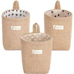 PERLE RARE Coton Lin Panier De Rangement Sac Pliable Panier De Rangement Sac Avec Poignée, Home, Organiser Boîte Pour Armoire De Maison Jouets Bureau Bureau, Chambre à Coucher. (lot De 3)