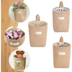 PERLE RARE Coton Lin Panier De Rangement Sac Pliable Panier De Rangement Sac Avec Poignée, Home, Organiser Boîte Pour Armoire De Maison Jouets Bureau Bureau, Chambre à Coucher. (lot De 3) -Petit rangement Soldes Magasin 54847099 4