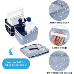 PERLE RARE Mini Set De Rangement Pliable Caisses De Rangement Lin Coton Imperméable Organisateurs De Paniers De Rangement Pour étagères Bureau Lot De 4 (Jaune, Bleu Ciel, Noir, Gris) -Petit rangement Soldes Magasin 54847174 5