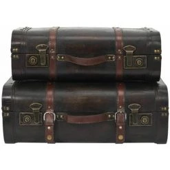 ALTOBUY CURTIS - Lot De 2 Malles De Rangement Vintage Simili Cuir - Marron Foncé