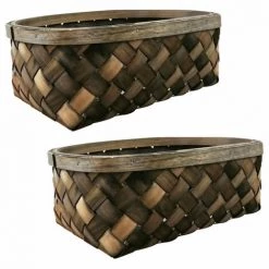 MEUBLETMOI Lot De 2 Paniers/corbeilles 14x37 En Bois De Pin Tressé - DAMY 9725 - Bois
