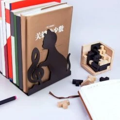 MONLY Serre-livres En Acier Inoxydable, Pour Supporter Des Livres Grands Et Lourds Ou Pour Décoration De La Bibliothèque Et Bureau à Domicile (Chat Musical) -Petit rangement Soldes Magasin 55272738 5