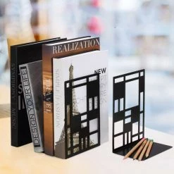 MONLY Ensemble De Serre-livres, Serre-livres En Métal, Serre-livres Noirs, Serre-livres Design, étagère à Base Antidérapante Pour Enfants, Bureau, école, Salon, Librairie Et Bibliothèque -Petit rangement Soldes Magasin 55273288 5