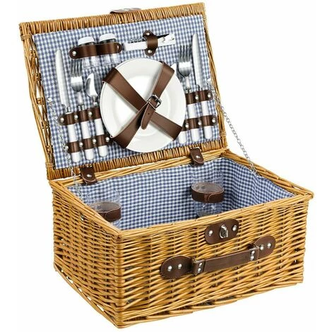 Gizcam Paniers Pique-Nique, Paniers En Osier Fait Main, Pour 2 Personnes, Pour Pique-Nique, Camping, Plages Et Parcs, Avec Couverture Pique-Nique, Gobelets, Couverts, Assiettes, Marron 40x30x20 Cm 4 Gizcam Paniers Pique-Nique, Paniers En Osier Fait Main, Pour 2 Personnes, Pour Pique-Nique, Camping, Plages Et Parcs, Avec Couverture Pique-Nique, Gobelets, Couverts, Assiettes, Marron 40x30x20 Cm – Image 2