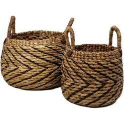 HSM COLLECTION Set De 2 Paniers De Rangement - Jacinthe D’eau - Naturel/noir - 40 X 42 X 40 Cm - Naturel/Noir -Petit rangement Soldes Magasin 55301098 3