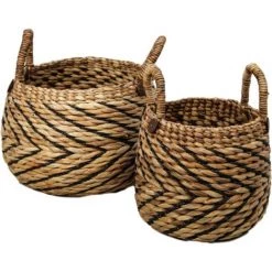 HSM COLLECTION Set De 2 Paniers De Rangement - Jacinthe D’eau - Naturel/noir - 40 X 42 X 40 Cm - Naturel/Noir -Petit rangement Soldes Magasin 55301098 4