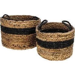 HSM COLLECTION Malibu - Set De 2 Paniers - Jacinthe D'eau - Naturel/noir - 40 X 27 X 40 Cm - Noir/naturel -Petit rangement Soldes Magasin 55303158 2