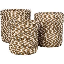 HSM COLLECTION Ensemble De 3 Paniers Raphia/seagrass - Naturel/blanc ø20*20/ø18*18/ø16*17 - Naturel/Blanc -Petit rangement Soldes Magasin 55303223 2