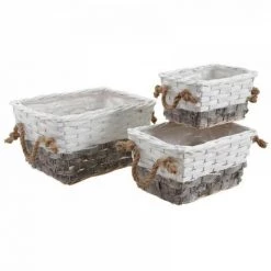 JARDIBRICODECO Corbeilles Rectangulaires En Osier Et Bois Teintés -Petit rangement Soldes Magasin 55331721 2