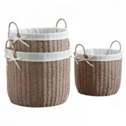 JARDIBRICODECO Corbeilles Rondes En Papier Cordé Taupe -Petit rangement Soldes Magasin 55331985 2