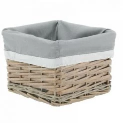 JARDIBRICODECO Corbeille En Osier Gris Et Coton