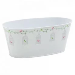 JARDIBRICODECO Corbeille Ovale En Métal Laqué Blanc