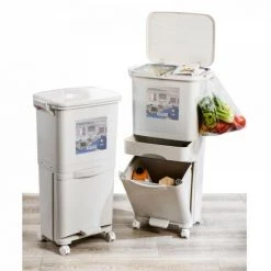 JARDIBRICODECO Poubelle Tri Sélectif Sur Des Roues 52L 2-chambre