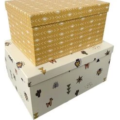 FUTURE HOME Lot De 2 Boîtes En Carton Imprimé Blanc Et Jaune Lalama - Multicouleur -Petit rangement Soldes Magasin 55416386 2