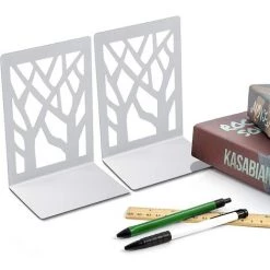 TINOR 3 Paires Serre-Livre En Métal Pour Livres, Anti-Rayures Porte-Livres Pour Bureau, Ecole Et Maison, Séparateurs De Livres, CD, Porte-Dossier Pour Bureaux(Blanc) -Petit rangement Soldes Magasin 55425734 4