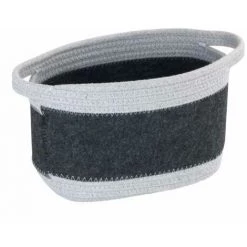 WENKO® WENKO Corbeille En Feutre Bea M, Avec Deux Anses Blanches, Fabriquée à Base De Feutre En Polyester Recyclé, Gris Foncé, Design Tissage Blanc, 80 % Polyester / 20 % Coton, 5 Litres, 24 X 16 X 16 Cm