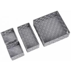 WENKO® WENKO Corbeille De Bain Adria Grise, Kit De 4, Décorative Pour Le Rangement Et L'organisation Aux Dimensions S, M & L Pour Cuisine, Salle De Bain Et Maison, Organiseur En Polypropylène Robuste