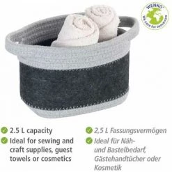 WENKO® WENKO Corbeille En Feutre Bea S, Deux Anses Blanches, Fabriquée à Base De Feutre En Polyester Recyclé, Gris Foncé, Design Tissage Gris Clair, 80 % Polyester / 20 % Coton, 2,5 Litres, 18 X 13 X 12 Cm -Petit rangement Soldes Magasin 55427584 3