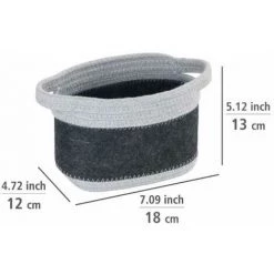WENKO® WENKO Corbeille En Feutre Bea S, Deux Anses Blanches, Fabriquée à Base De Feutre En Polyester Recyclé, Gris Foncé, Design Tissage Gris Clair, 80 % Polyester / 20 % Coton, 2,5 Litres, 18 X 13 X 12 Cm -Petit rangement Soldes Magasin 55427584 4