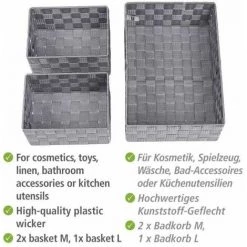 WENKO® WENKO Boite De Rangement Salle De Bain Adria Grise, Lot De 3, Pour Le Rangement Et L'organisation De La Cuisine, Salle De Bain Et Maison, Dimensions S, M & L, Organiseur En Polypropylène -Petit rangement Soldes Magasin 55427605 3